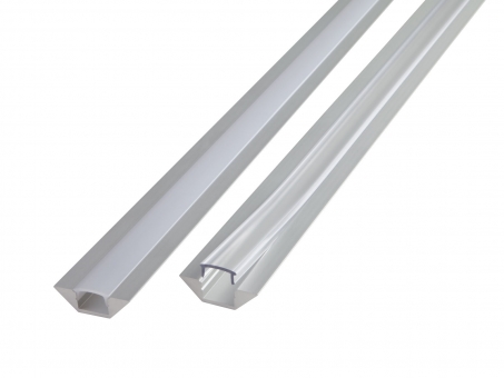 PREMIUM LED Alu Eck-Profil flach silber mit Abdeckung 2m 