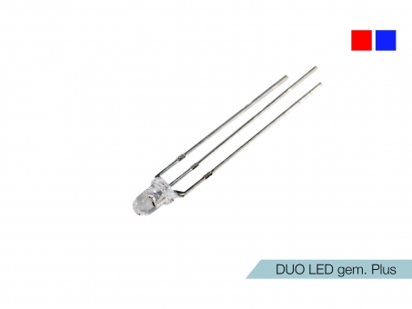DUO LED blau/rot LEDs 3mm ultrahell gemeinsamer PLUSPOL 