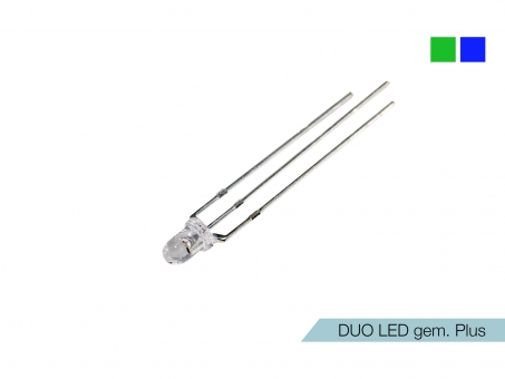 DUO LED grün/blau LEDs 3mm ultrahell gemeinsamer PLUSPOL 