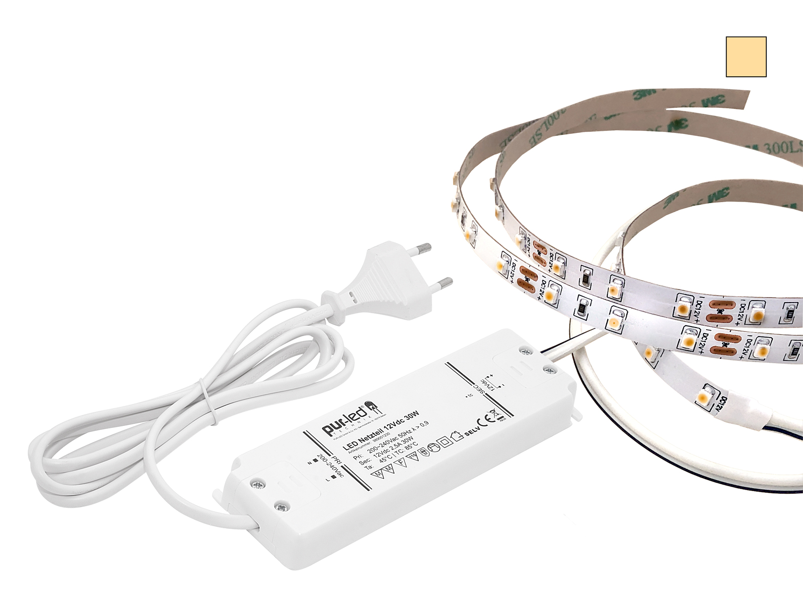 ECO-SET: 1m-5m LED Stripe 12Vdc 60LEDs/m warmweiß + Netzteil kaufen
