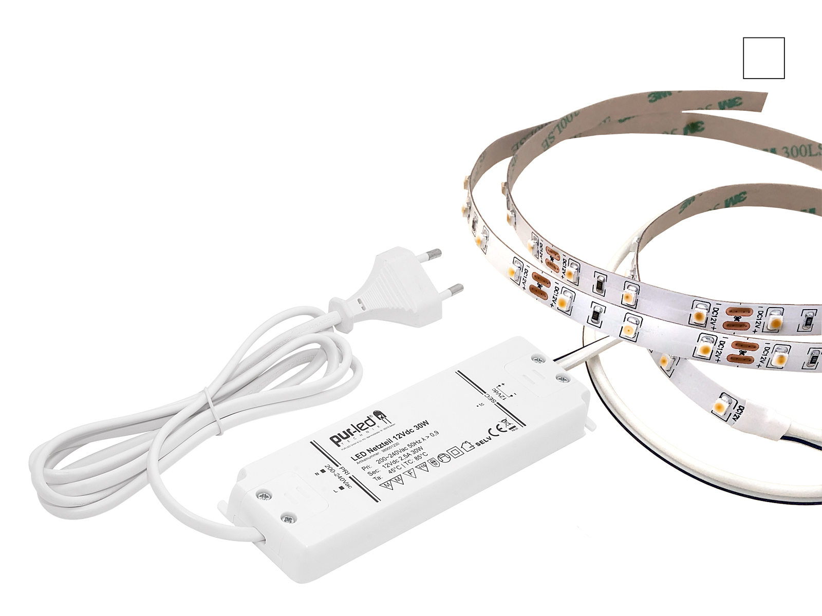 12V SET – weiß – 5m LED Streifen incl. Netzteil und Dimmer